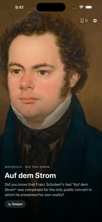 A Did you know card about Schubert's Auf dem Strom